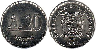 coin Ecuador 20 sucre 1991