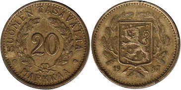 mynt Finland 20 markkaa 1937