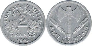 coin France 2 francs 1943