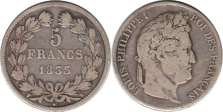 piece France 5 francs 1833