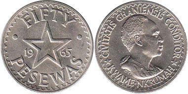 coin Ghana 50 fifty pesewas 1965