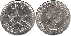 coin Ghana 10 ten pesewas 1965