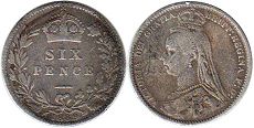 coin Great Britain 6 pence 1889