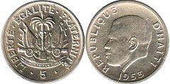 piece Haiti 5 centimes 1953