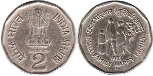 coin India 2 rupees 1993