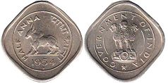 coin India 1/2 anna 1954