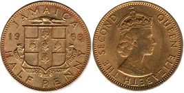 coin Jamaika 1/2 half penny 1963