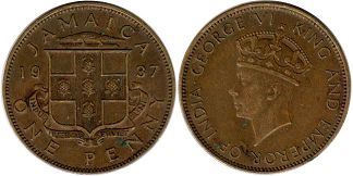 coin Jamaica 1 penny 1937