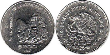 moneda Mexico 200 pesos 1985 revolución de 1910