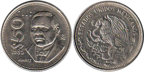 1982 50 PESOS $50 Mexico Mayan culture large coin snake NICE GRADE 