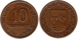 piece Mozambique 10 centavos 1936