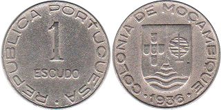 piece Mozambique 1 escudo 1936