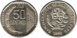 coin Peru 50 centimos 1991