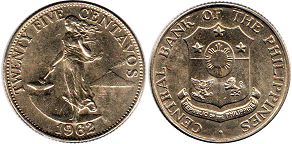 coin Philippines 25 centavos 1962