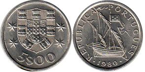 coin Portugal 5 escudos 1980
