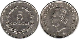 moneda Salvador 5 centavos 1975