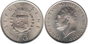 coin Samoa 10 sene 1967
