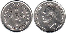 coin Samoa 5 sene 1967
