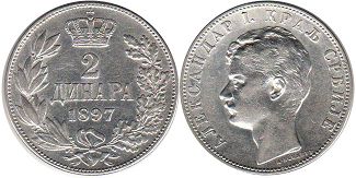 coin Serbia 2 dinars 1897