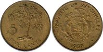 coin Seychelles 5 cents 1982