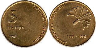 coin Slovenia 5 polarijev 1995 Independence