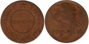 moneta Somalia 10 centesimi 1950