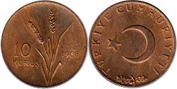 coin Turkey 10 kurush 1968
