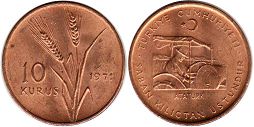 moneda Turquía 10 kurush 1971 FAO