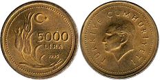 moneda Turkey 5000 lira 1995
