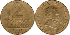coin Uruguay 2 pesos 2007