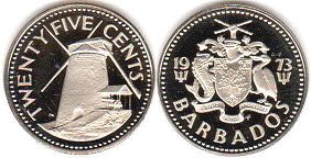 Barbados 25 cents 1973