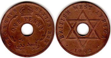 ONE PENNY BRITHSH WEST AFRICA GEORGIVS VI