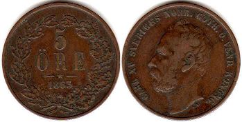 Sweden 5 ore 1863