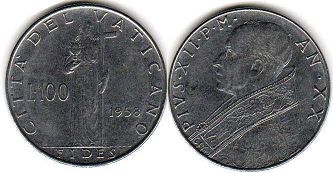 Vatican 100 lire 1958