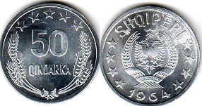 coin Albania 50 qindarka 1964