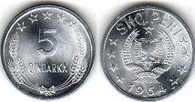 coin Albania 5 qindarka 1964