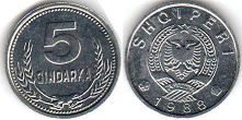 coin Albania 5 qindarka 1988