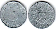 coin Austria 5 groschen 1973