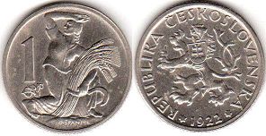 mince Czechoslovakia 1 koruna 1922