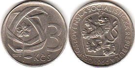 mince Czechoslovakia 3 koruny 1966