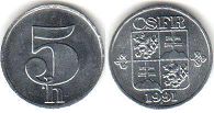 coin Czechoslovakia 5 haleru 1991