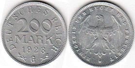 Münze German Weimar 200 mark 1923