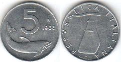 moneta Italy 5 lire 1988