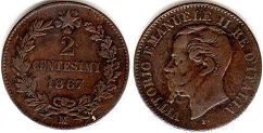 moneta Italy 2 centesimi 1867