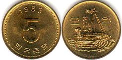 동전 한국 5 원의 1983