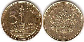 coin Lesotho 5 lisente 1994