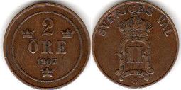 mynt Sverige 2 öre 1907
