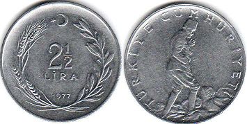 moneda Turkey 2.5 lira 1977