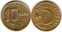 coin Turkey 10 para 1942