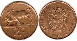 coin South Africa 2 cents 1989